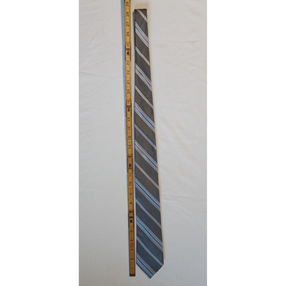 Ryan Seacrest Distinction Men's Gray Imperial Stripe Classic Narrow Silk Necktie